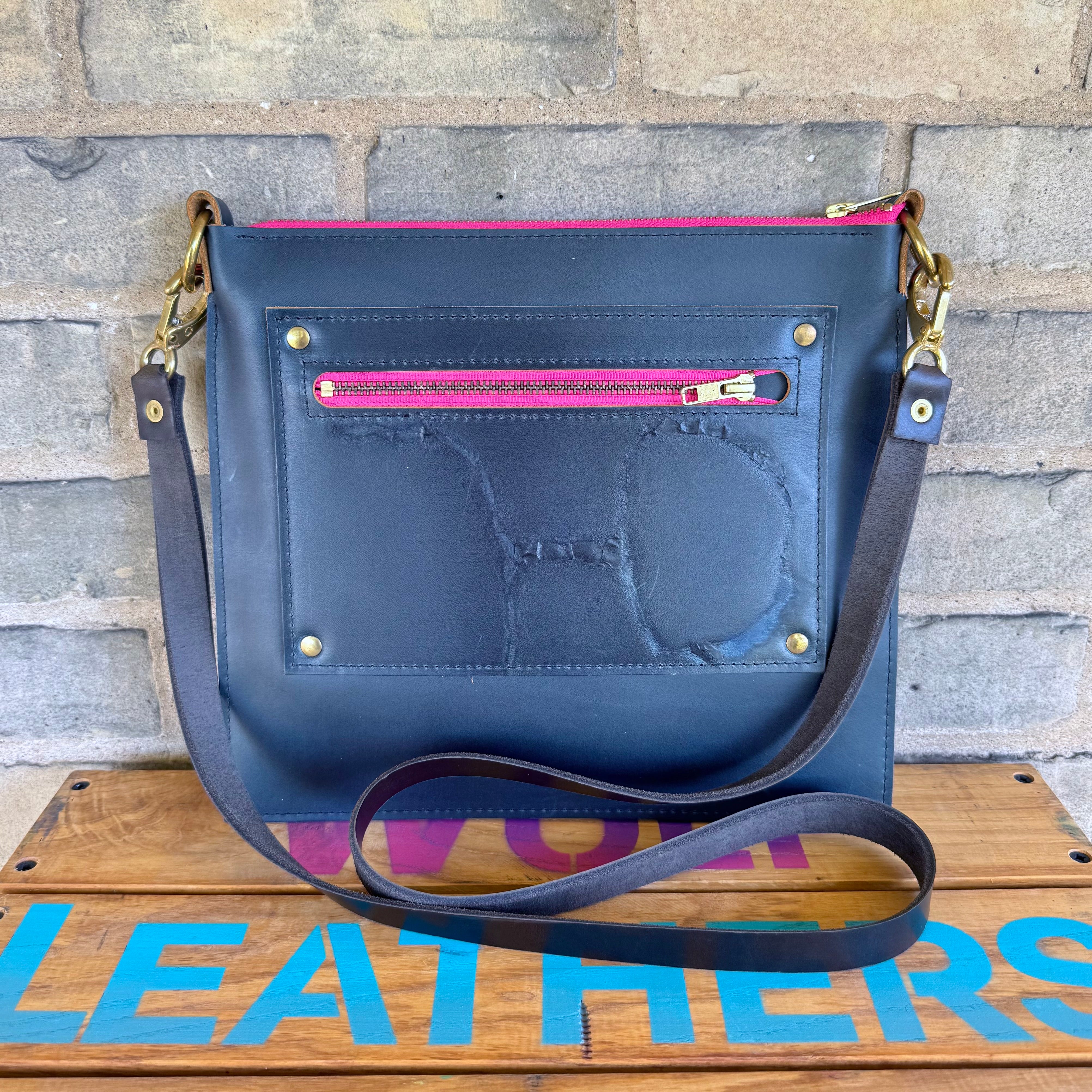 Branded Zipper Crossbody Bag