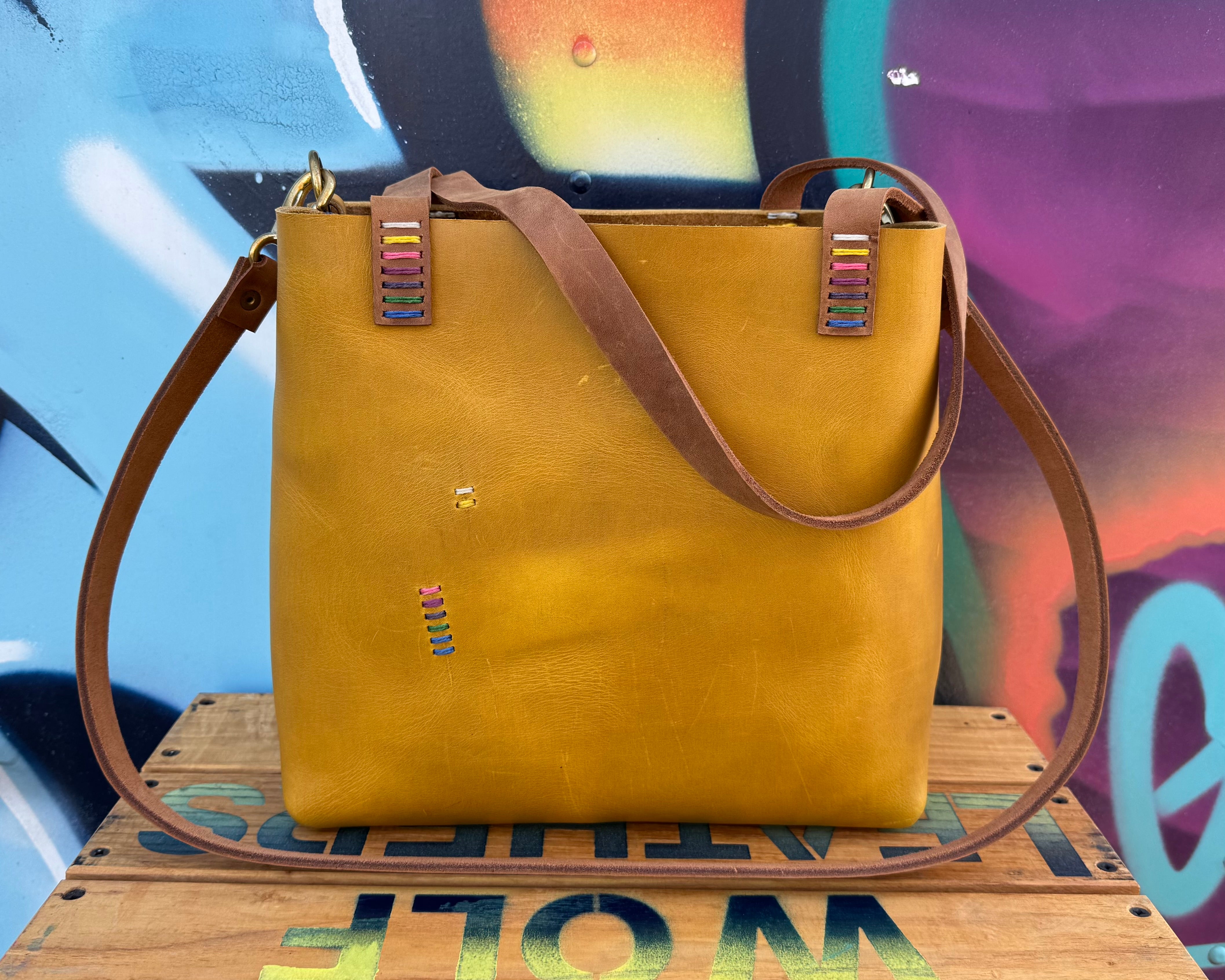 Mini Leather Crossbody Tote Bag