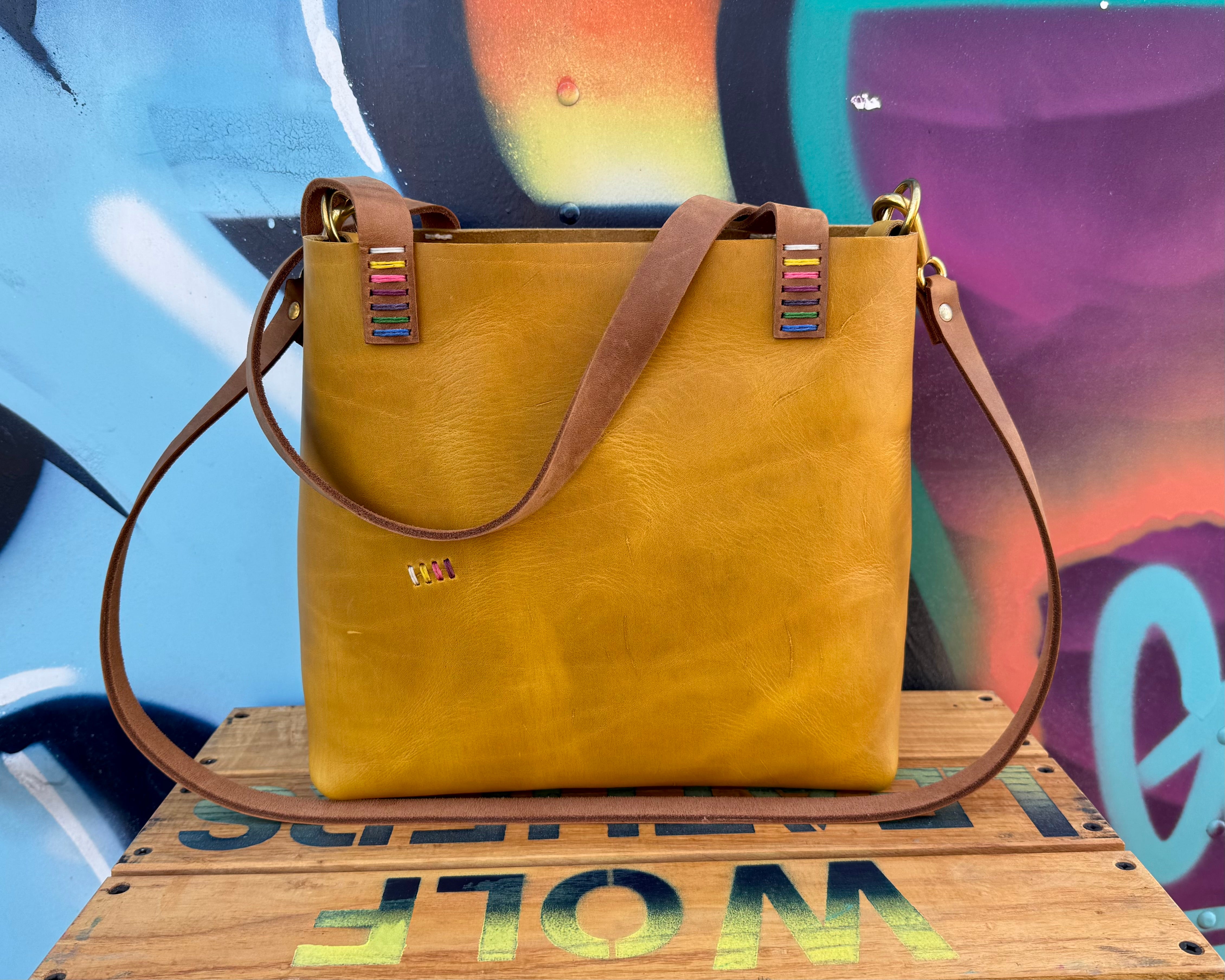 Mini Leather Crossbody Tote Bag