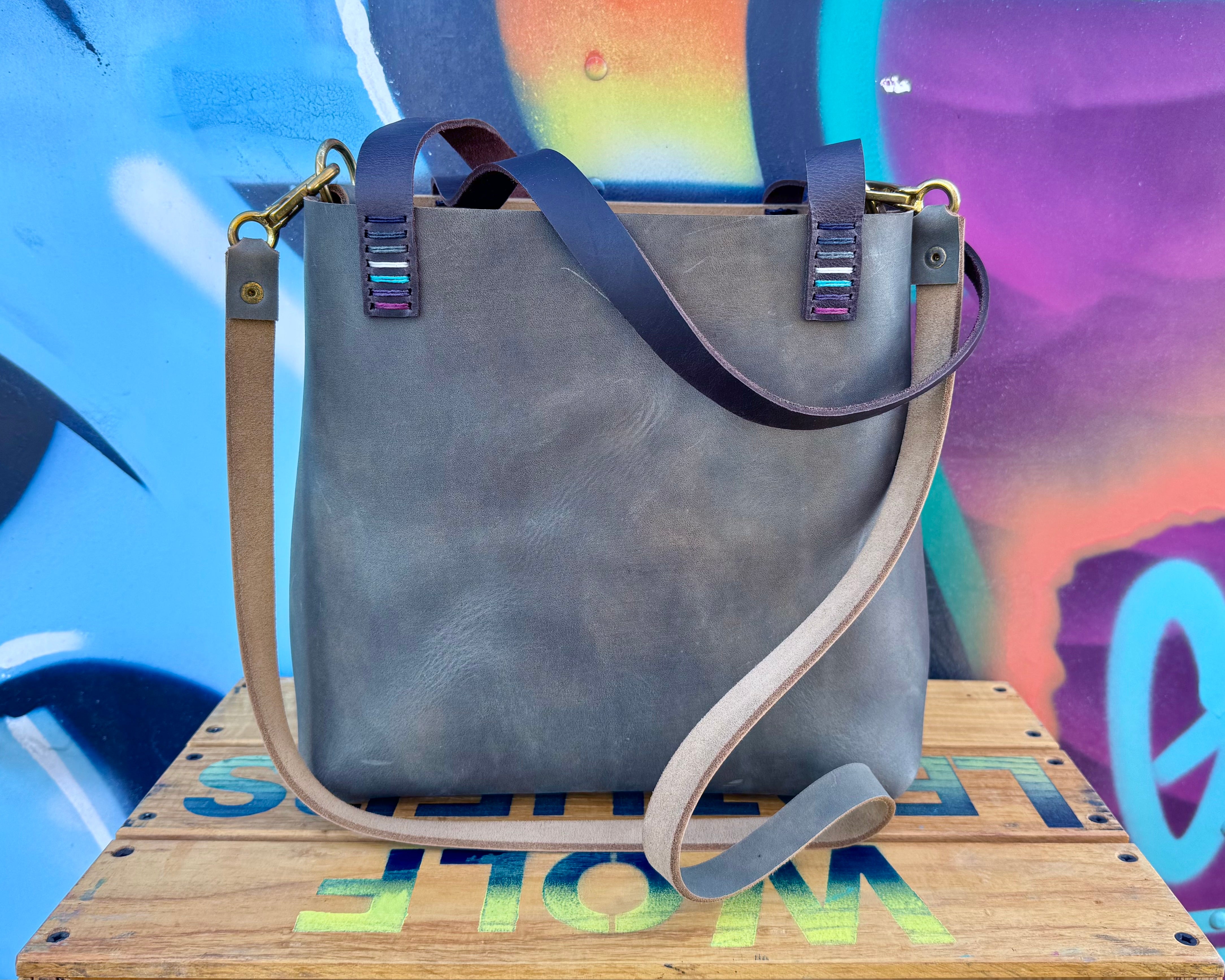 Mini Leather Crossbody Tote Bag