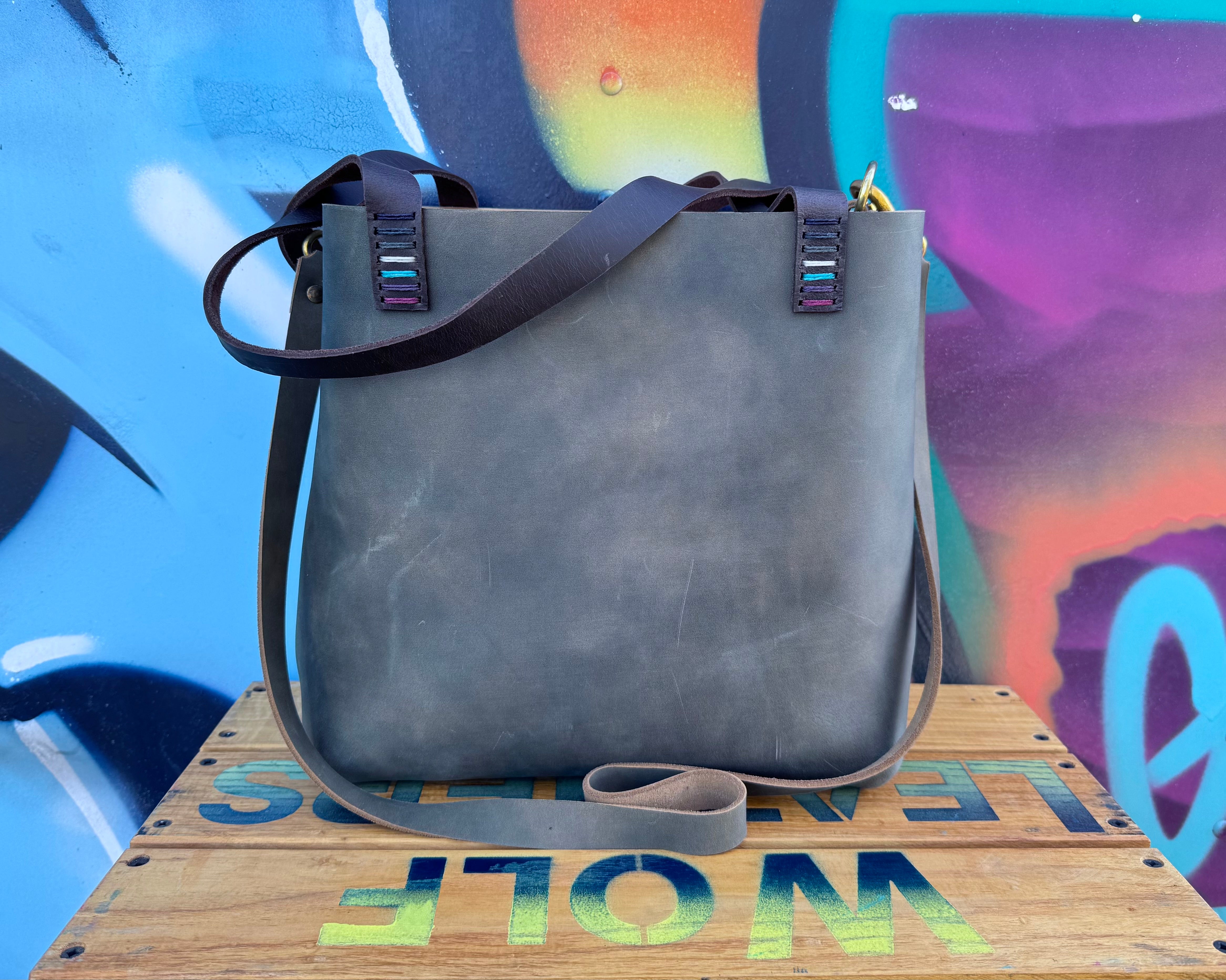 Mini Leather Crossbody Tote Bag