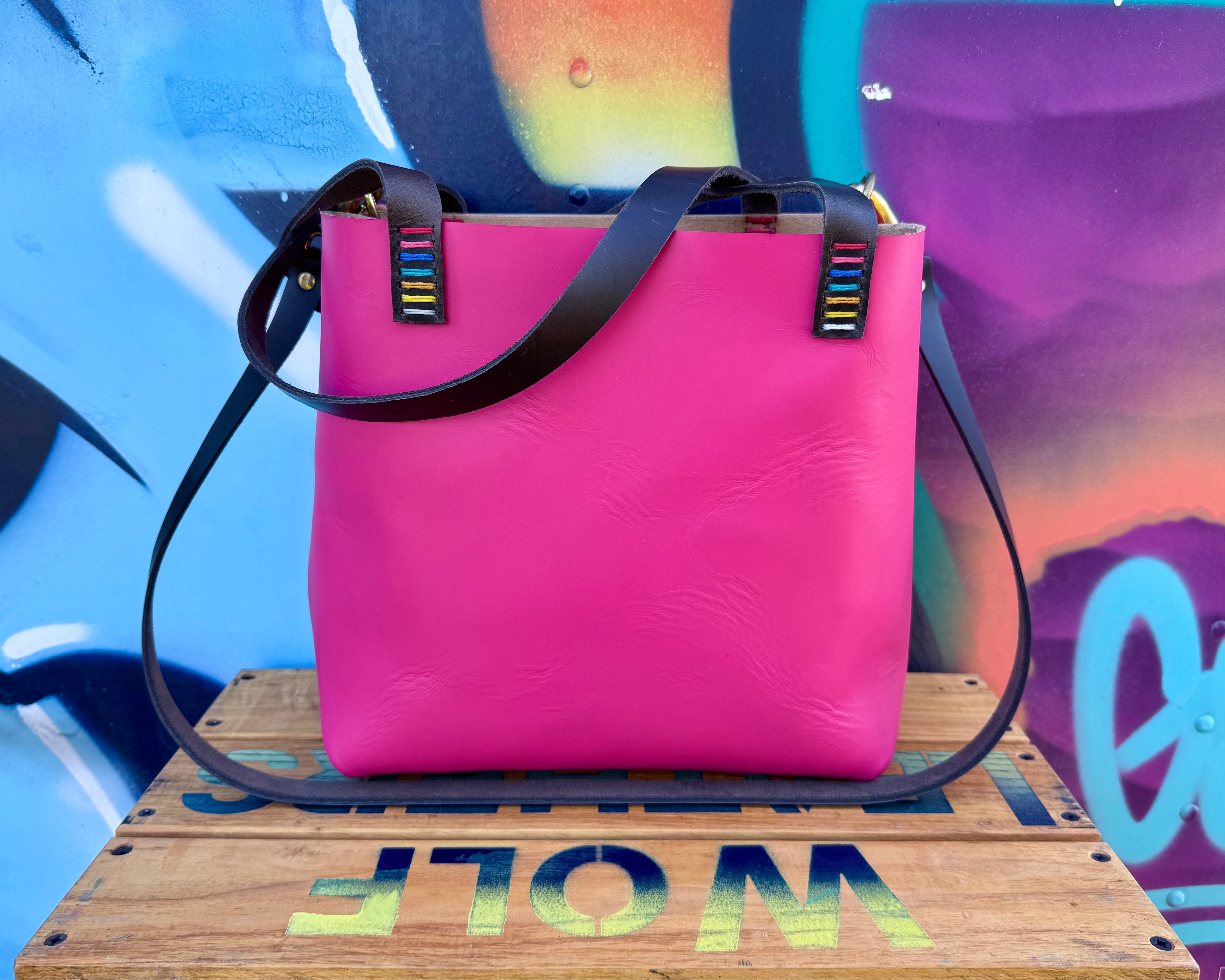 Mini Leather Crossbody Tote Bag