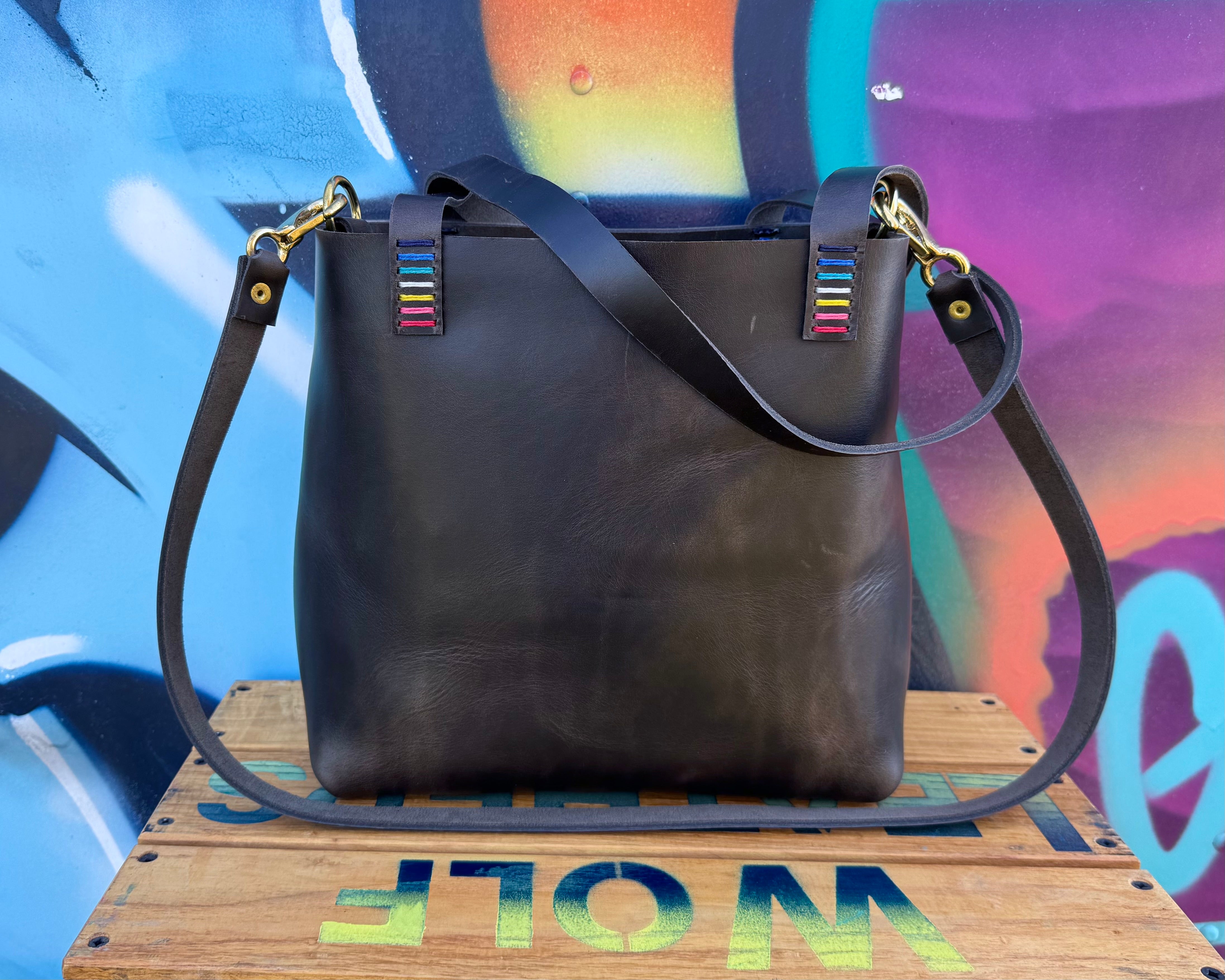 Mini Leather Crossbody Tote Bag