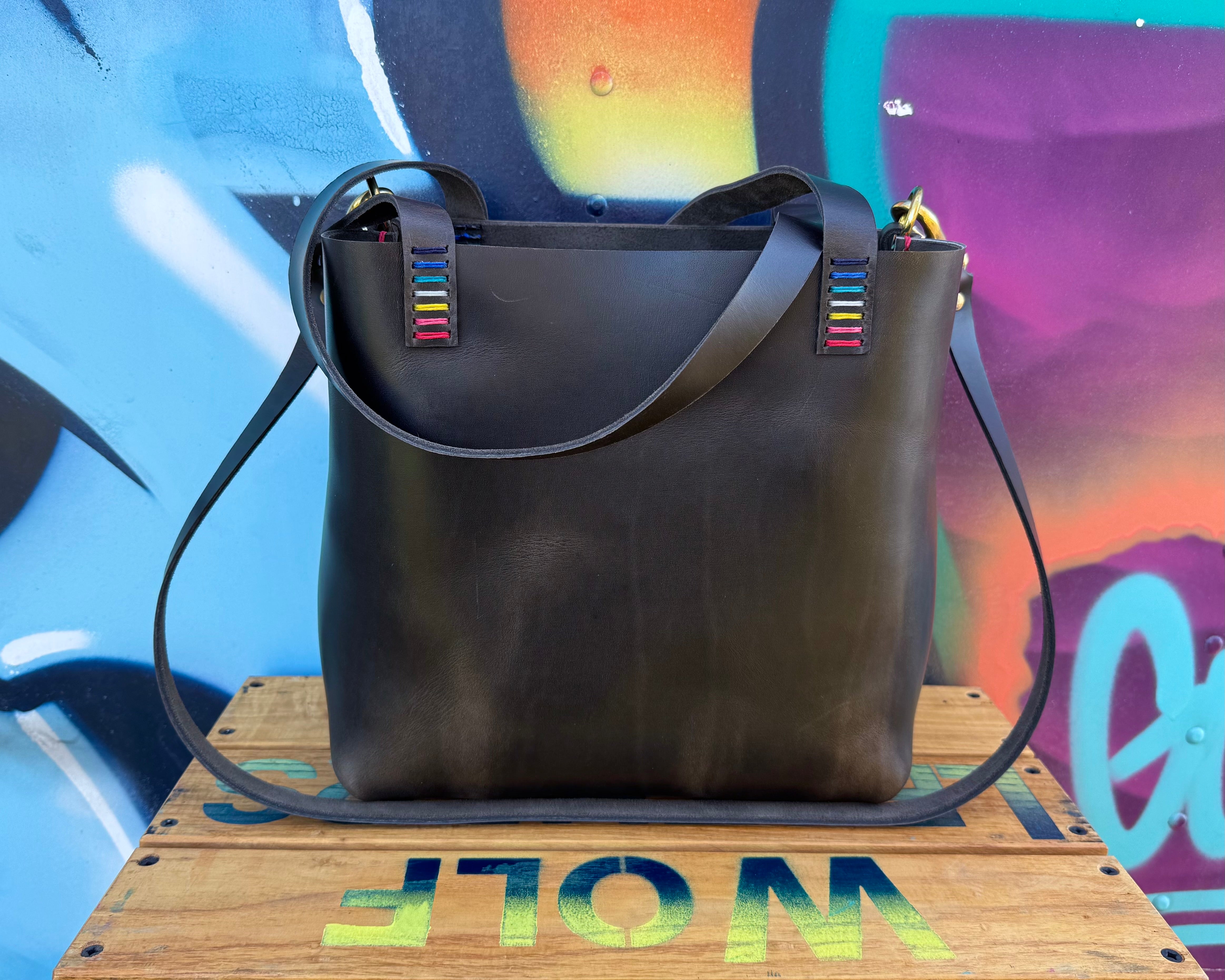 Mini Leather Crossbody Tote Bag