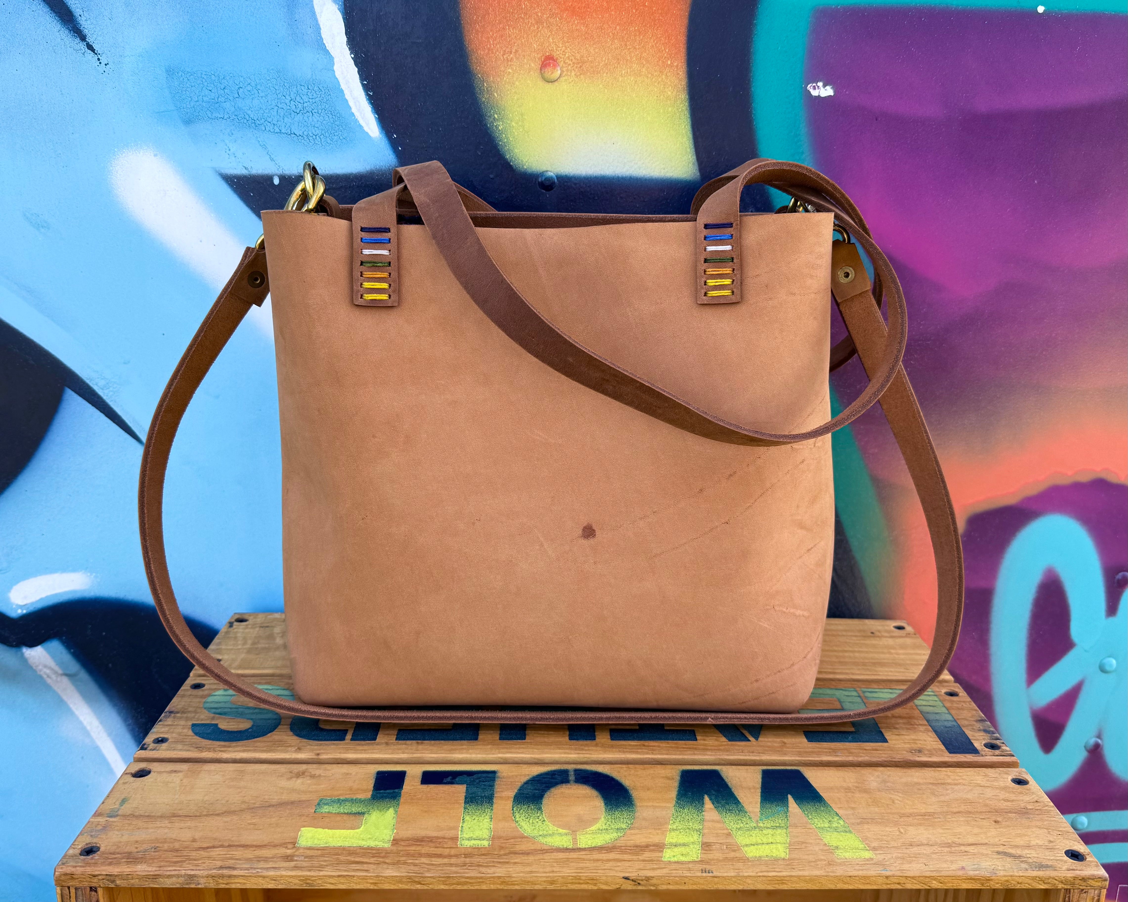 Mini Leather Crossbody Tote Bag