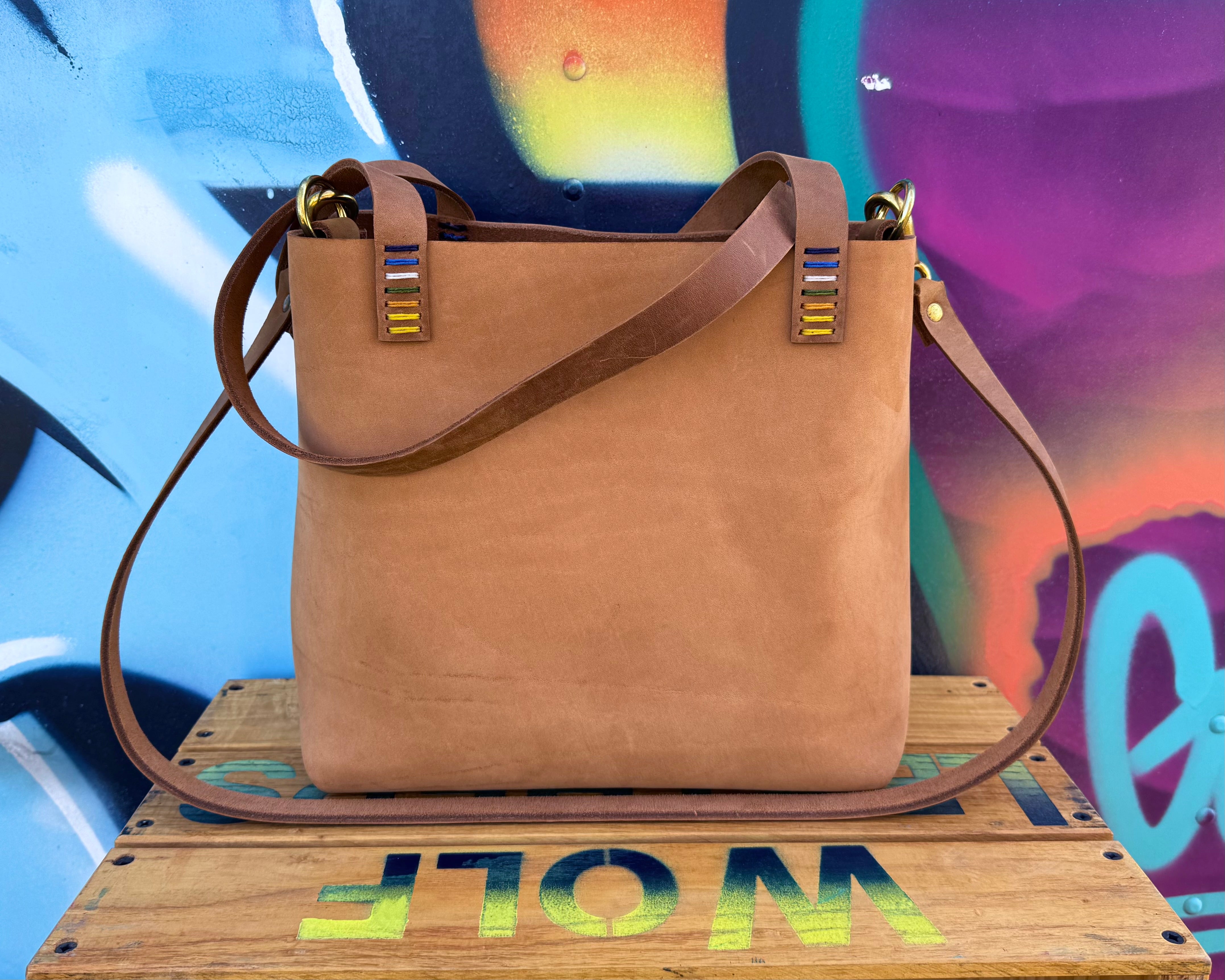 Mini Leather Crossbody Tote Bag