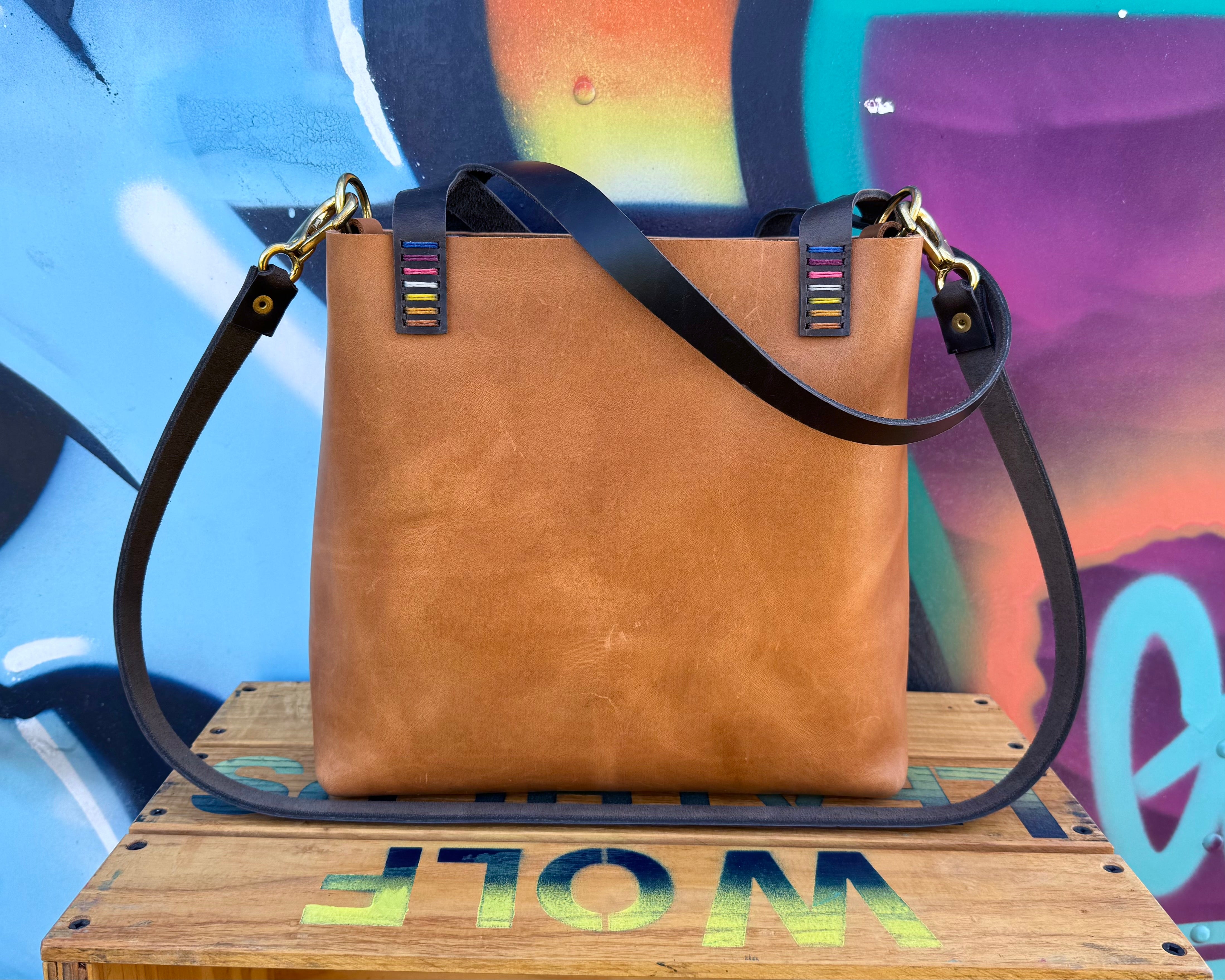 Mini Leather Crossbody Tote Bag