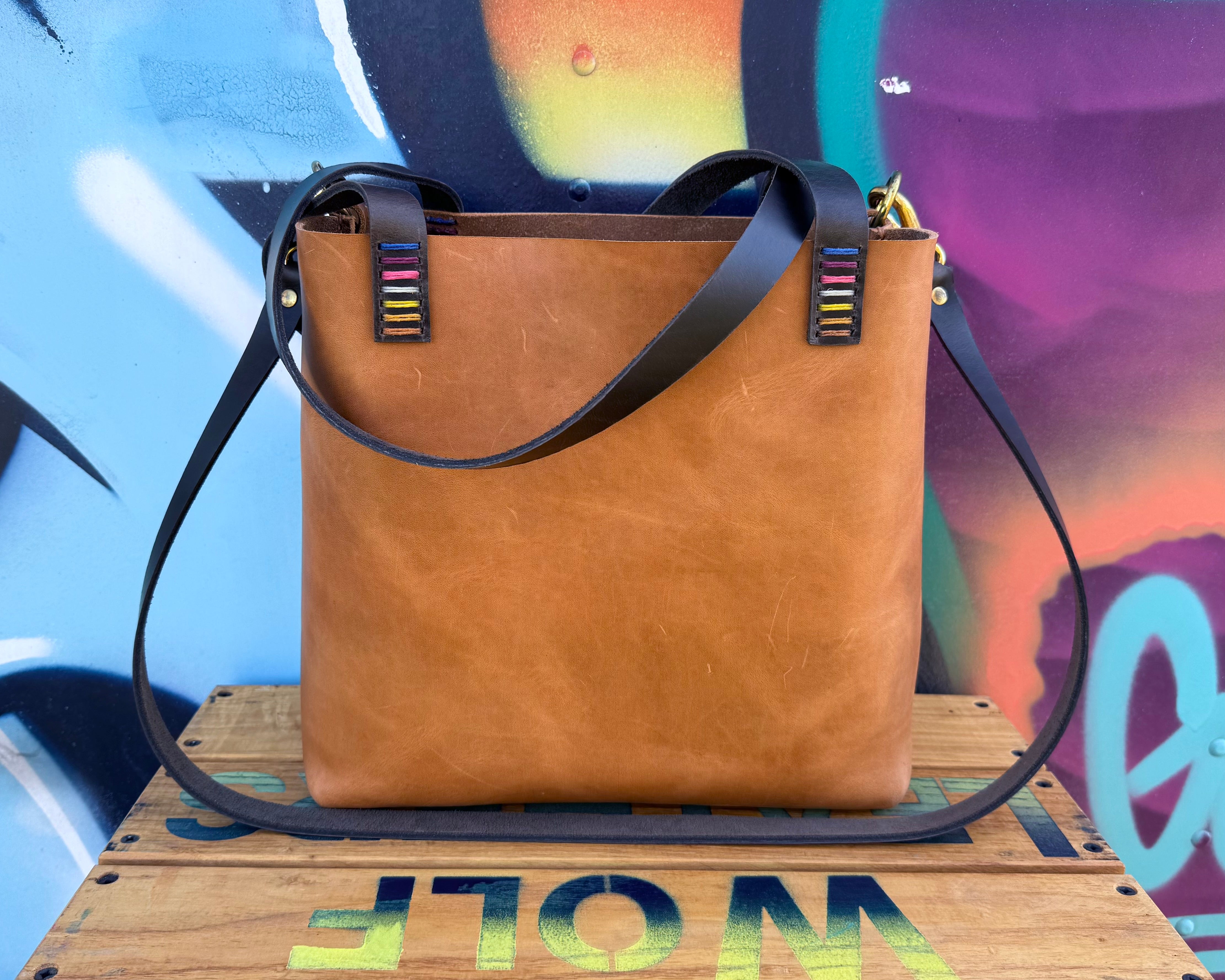 Mini Leather Crossbody Tote Bag