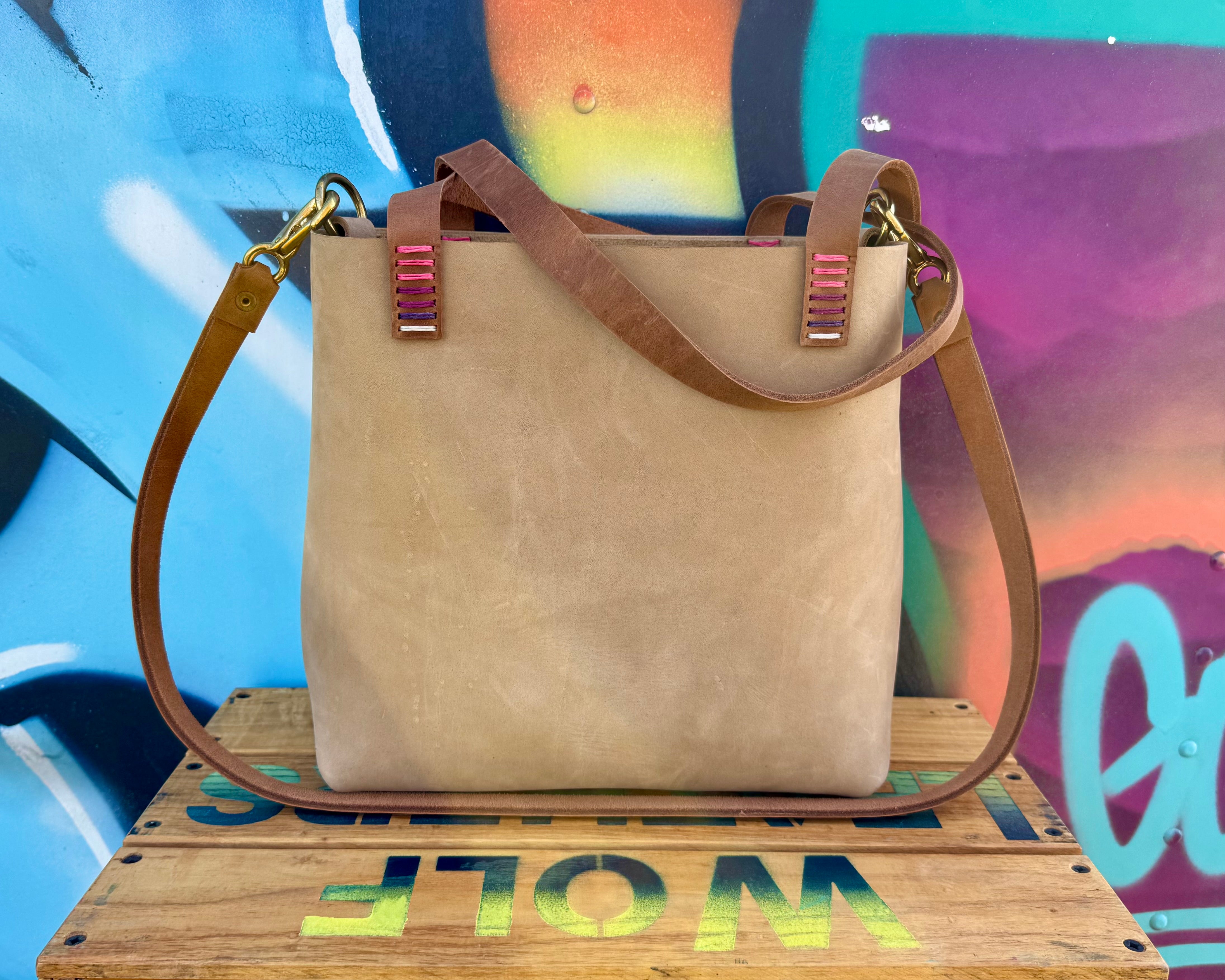 Mini Leather Crossbody Tote Bag