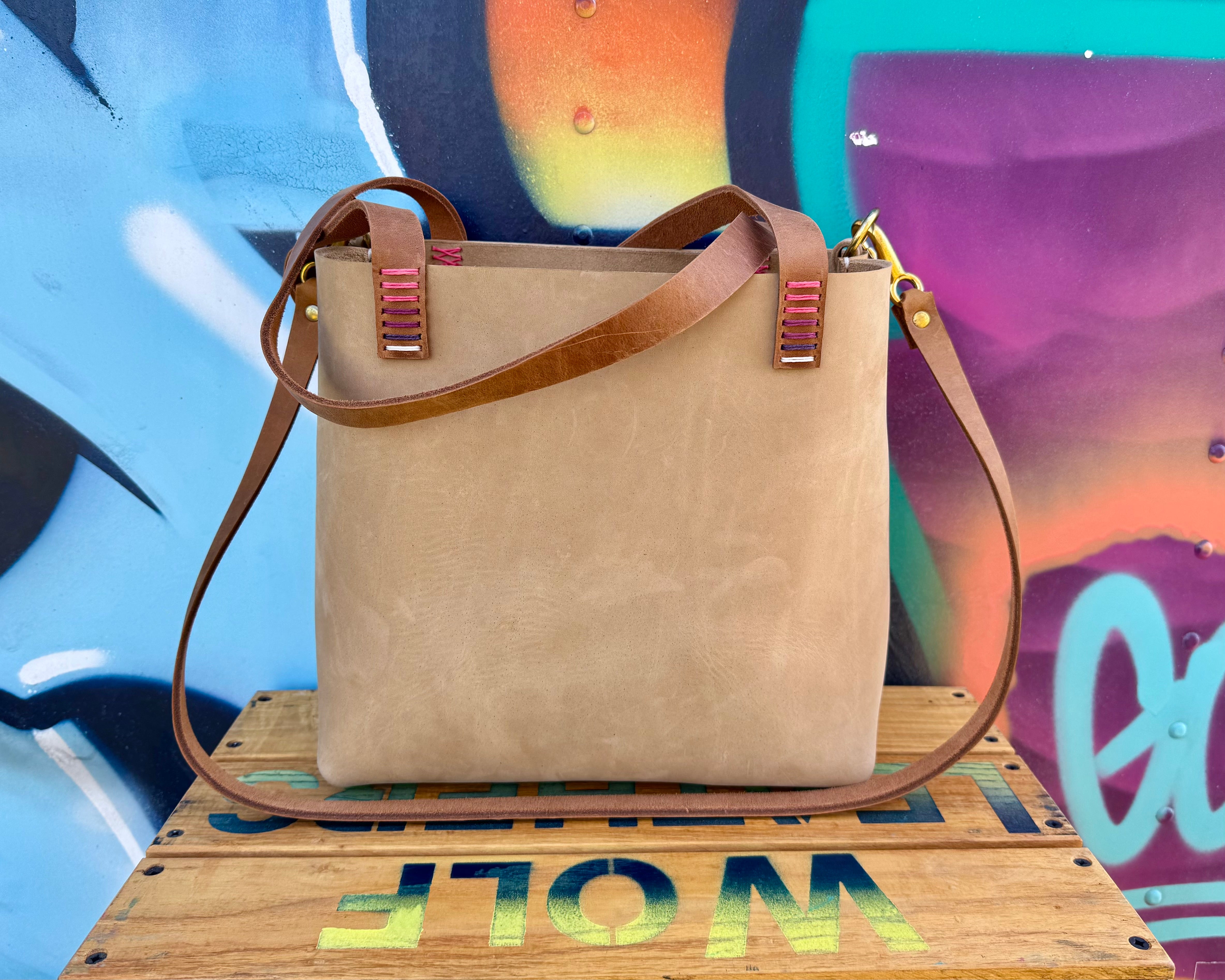 Mini Leather Crossbody Tote Bag