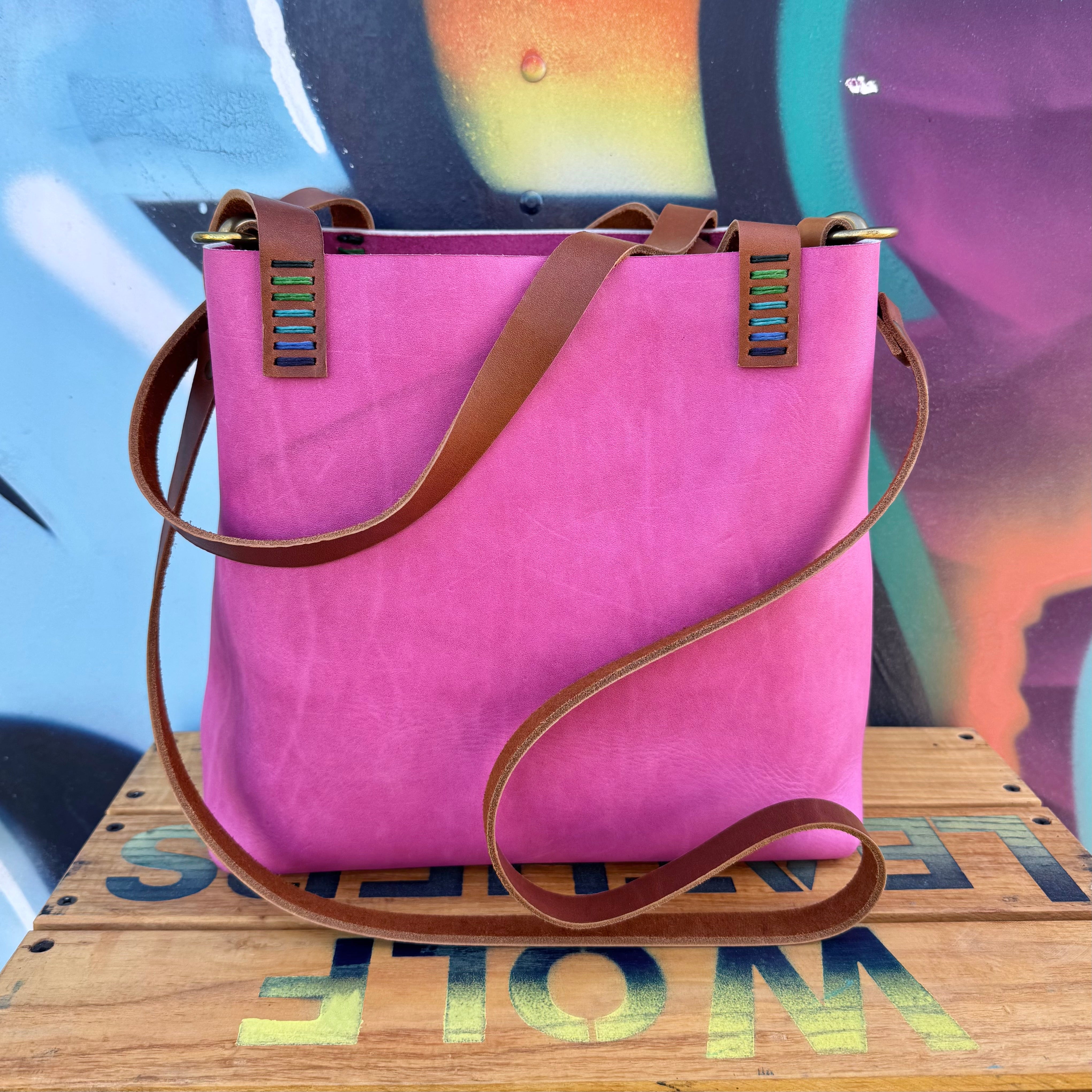 Mini Leather Crossbody Tote Bag