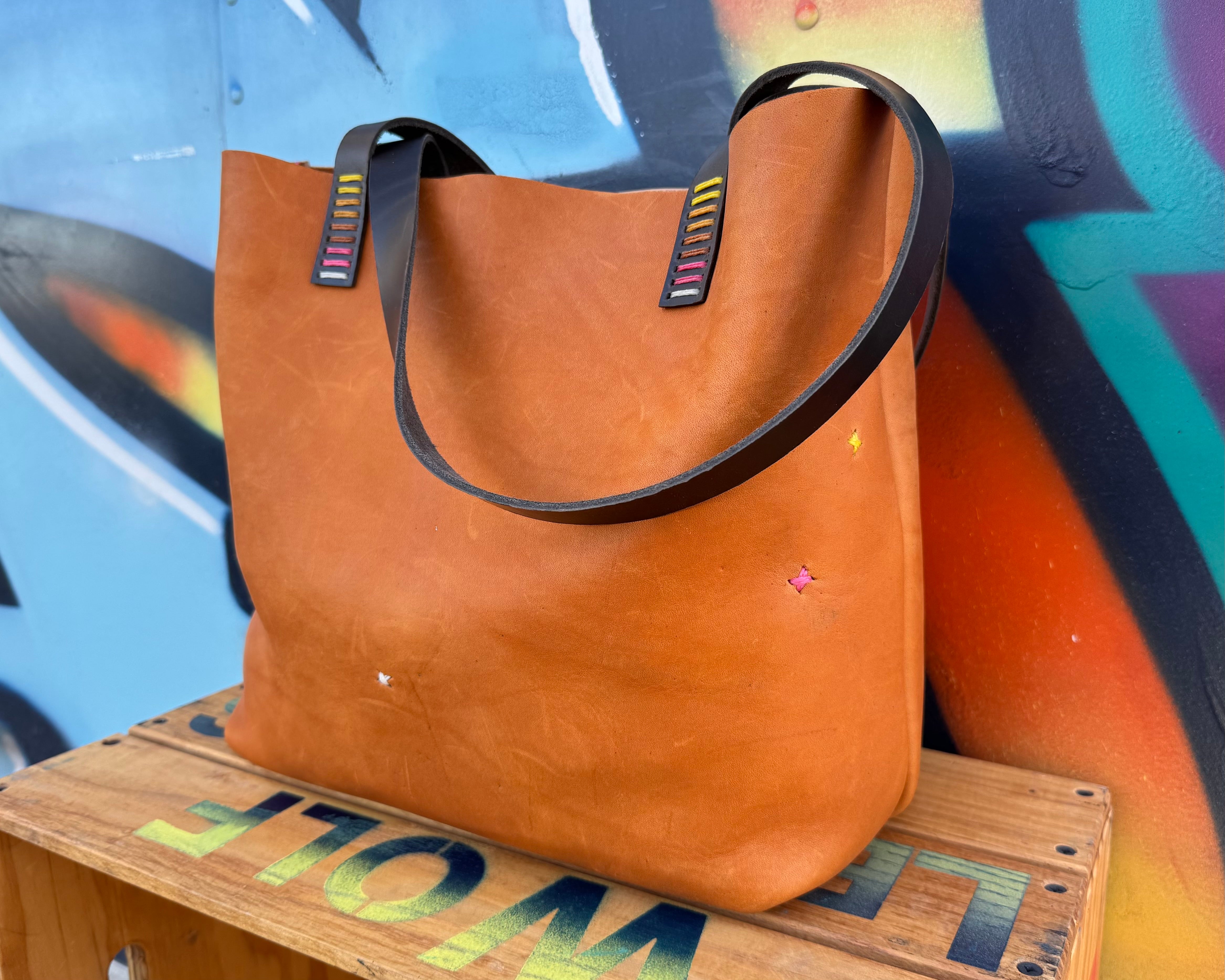 Branded Leather Tote Bag