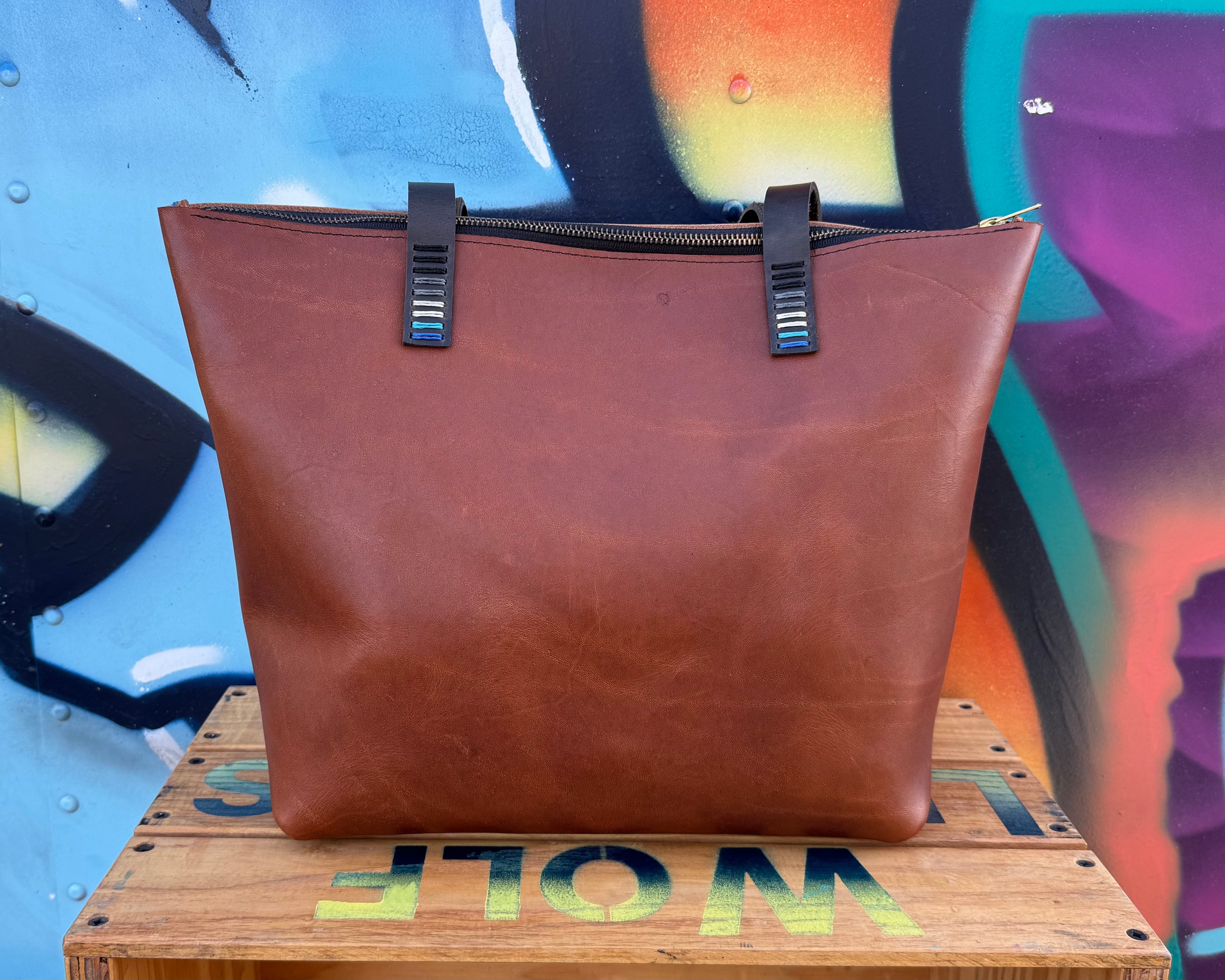 Zipper Leather Tote Bag