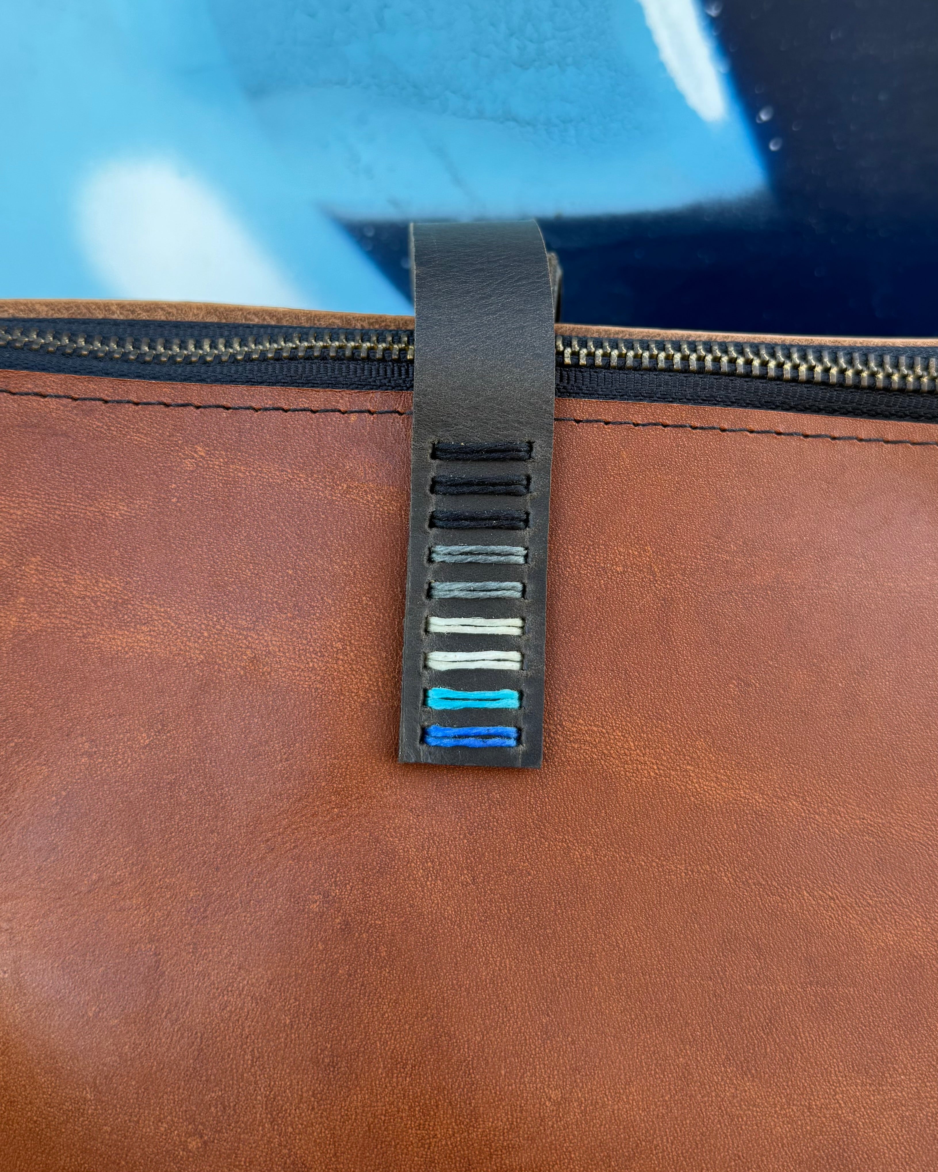 Zipper Leather Tote Bag