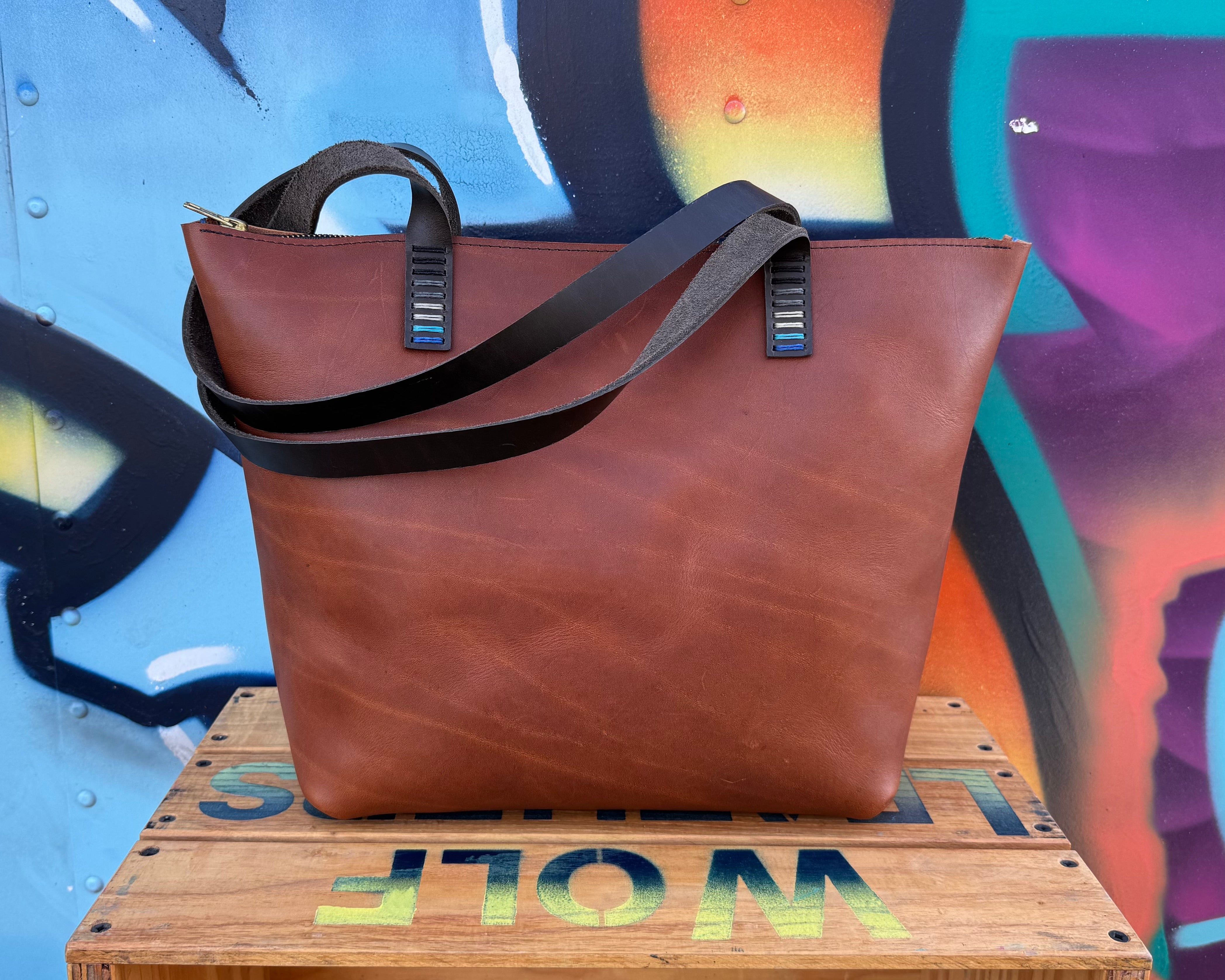 Zipper Leather Tote Bag
