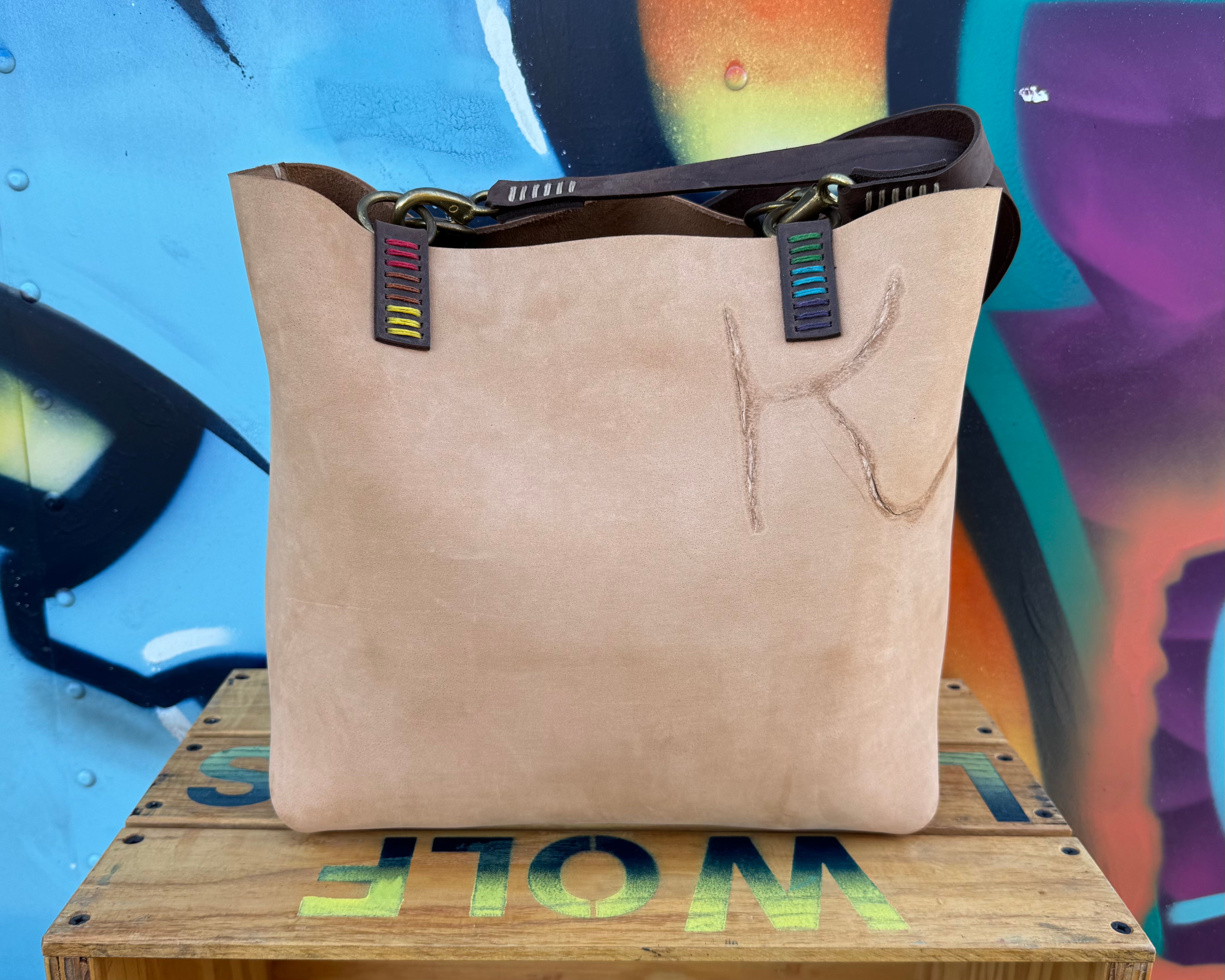 Branded Leather Backpack Tote