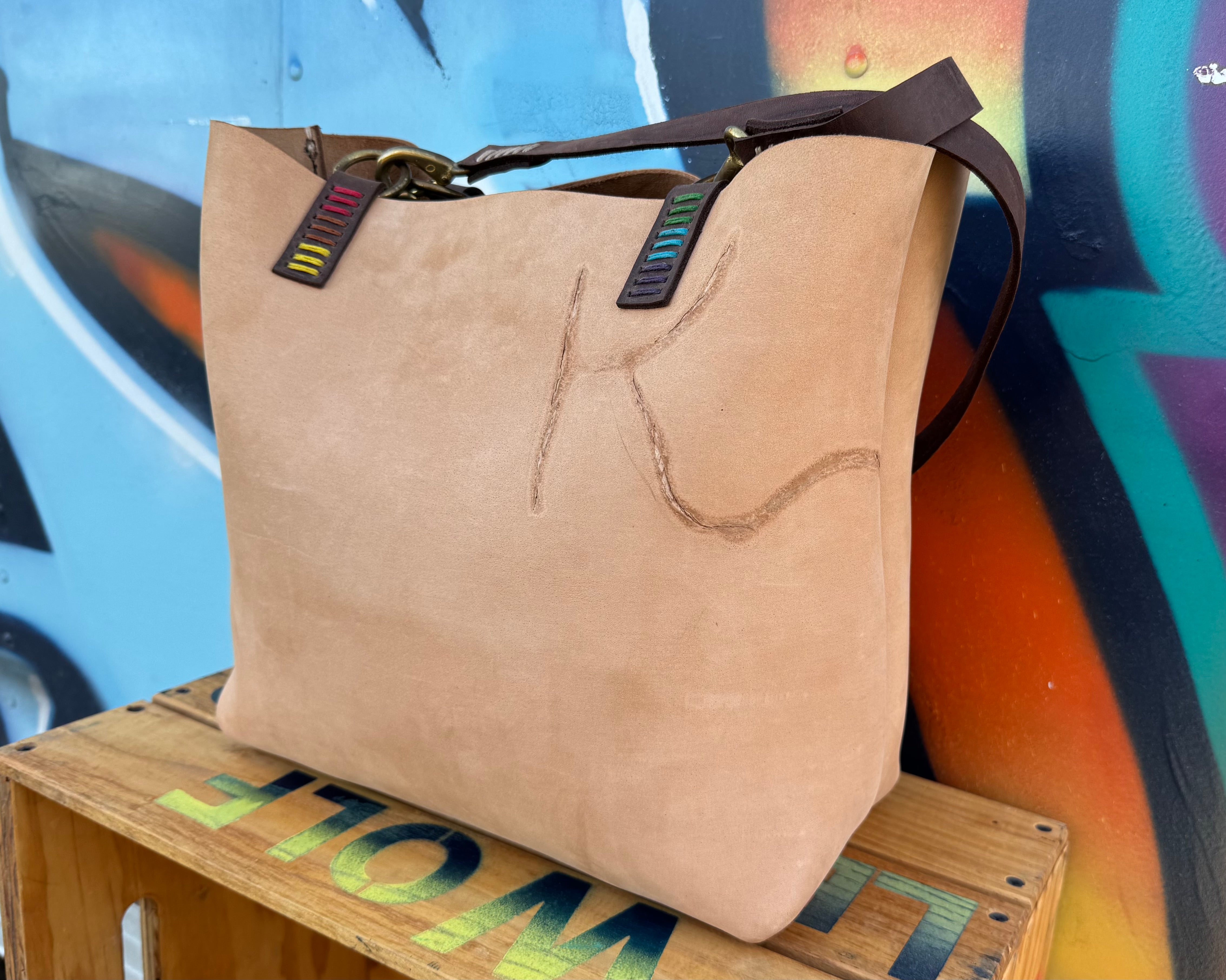 Branded Leather Backpack Tote